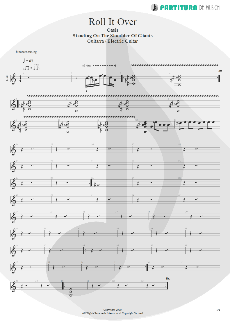 Partitura de musica de Guitarra Elétrica - Roll It Over | Oasis | Standing on the Shoulder of Giants 2000 - pag 1