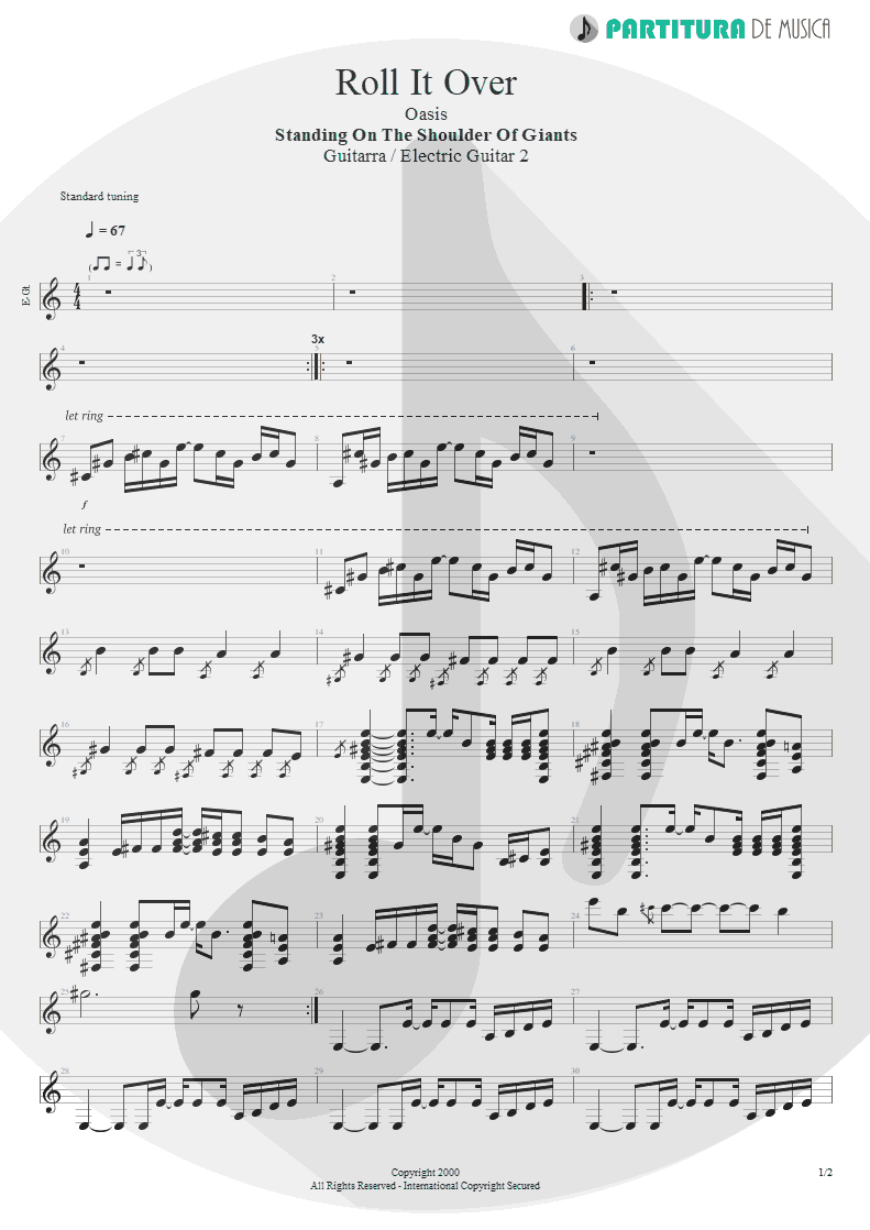 Partitura de musica de Guitarra Elétrica - Roll It Over | Oasis | Standing on the Shoulder of Giants 2000 - pag 1