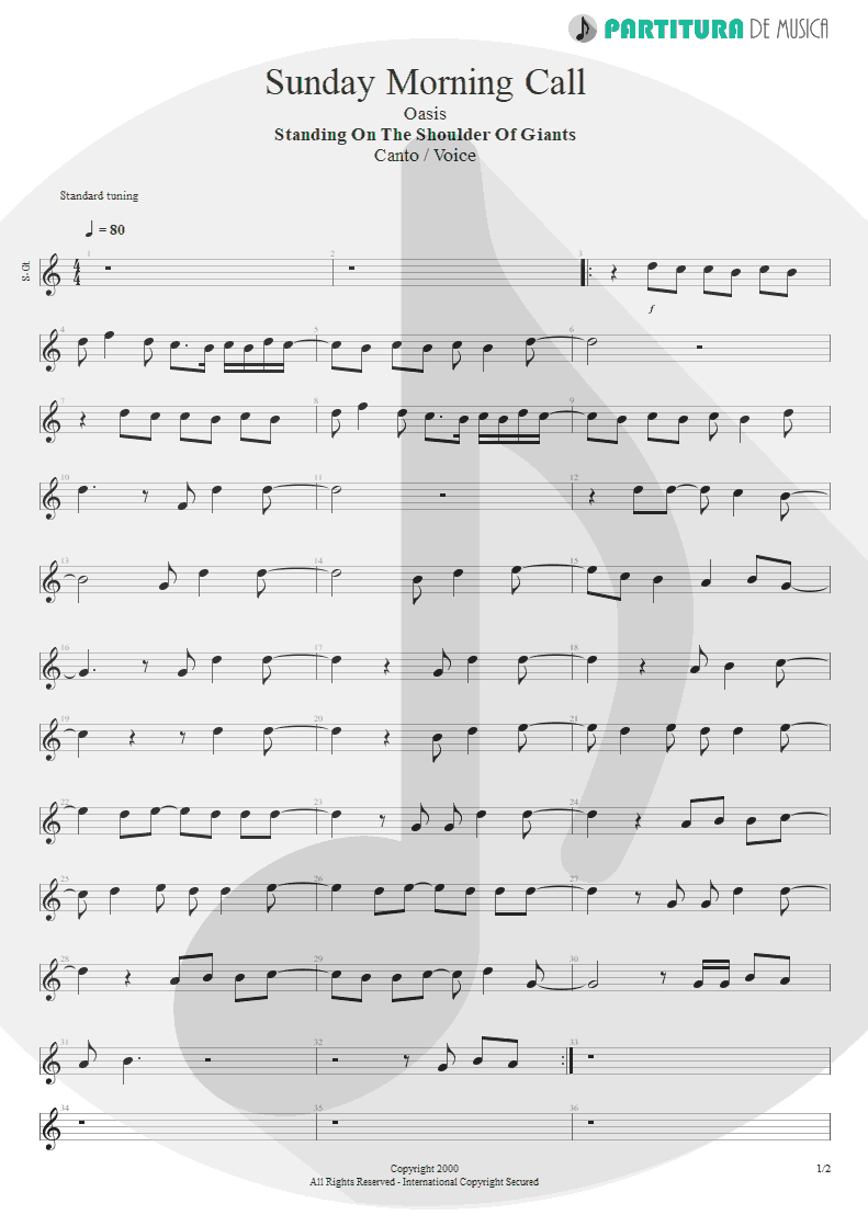 Partitura de musica de Canto - Sunday Morning Call | Oasis | Standing on the Shoulder of Giants 2000 - pag 1