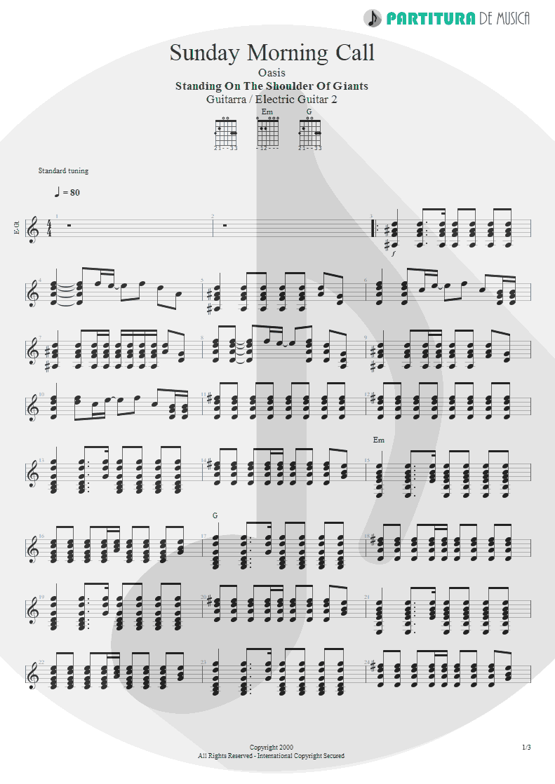 Partitura de musica de Guitarra Elétrica - Sunday Morning Call | Oasis | Standing on the Shoulder of Giants 2000 - pag 1