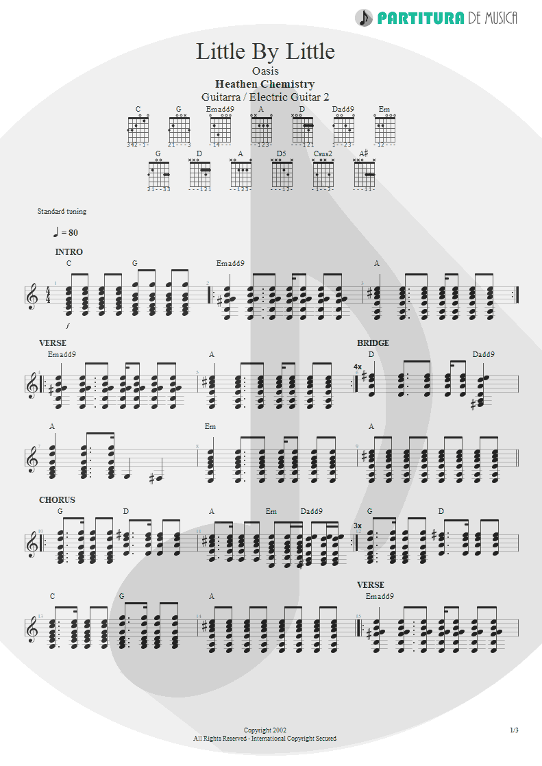 Partitura de musica de Guitarra Elétrica - Little By Little | Oasis | Heathen Chemistry 2002 - pag 1