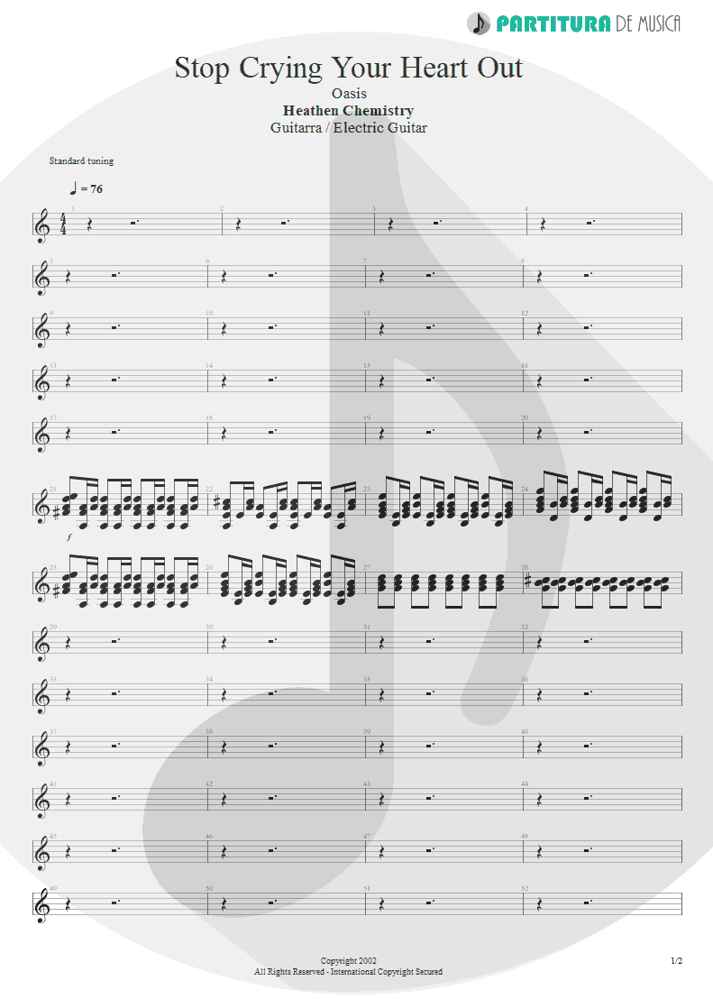 Partitura de musica de Guitarra Elétrica - Stop Crying Your Heart Out | Oasis | Heathen Chemistry 2002 - pag 1