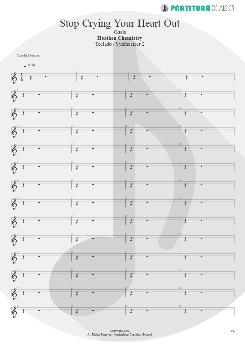 Partitura de musica de Teclado - Stop Crying Your Heart Out | Oasis | Heathen Chemistry 2002 - pag 1