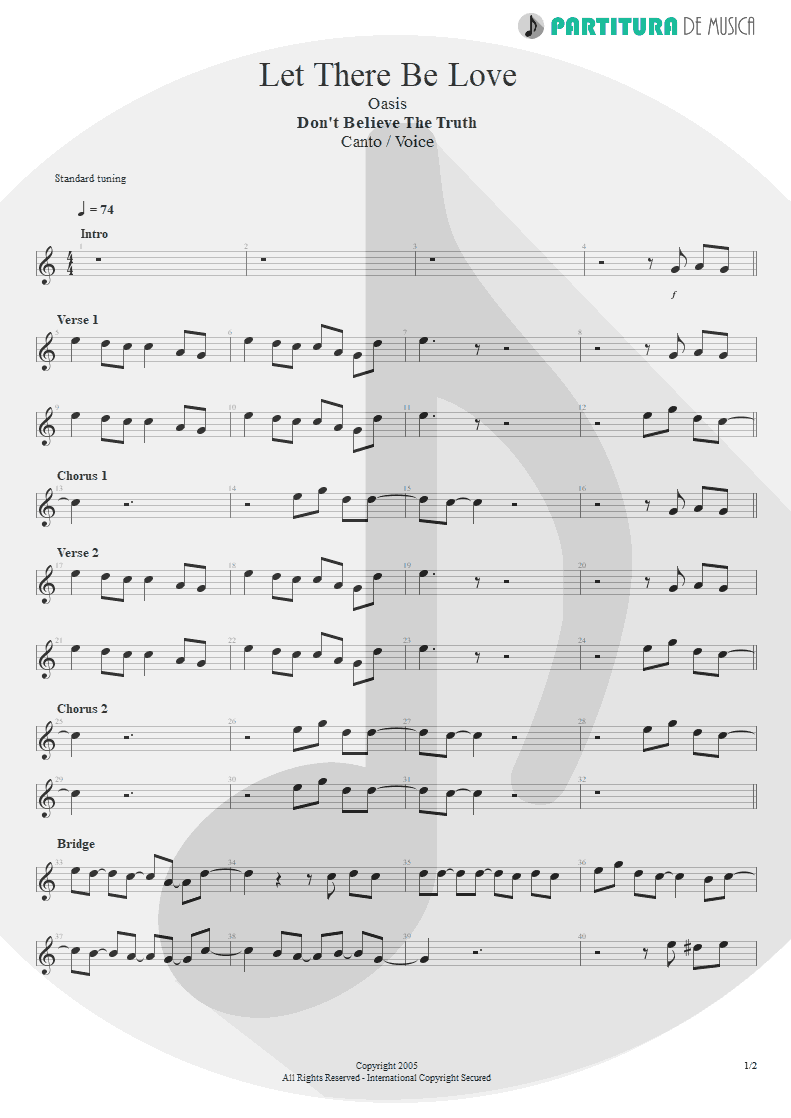 Partitura de musica de Canto - Let There Be Love | Oasis | Don't Believe the Truth 2005 - pag 1