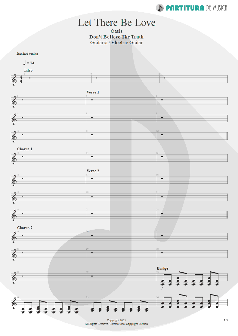 Partitura de musica de Guitarra Elétrica - Let There Be Love | Oasis | Don't Believe the Truth 2005 - pag 1