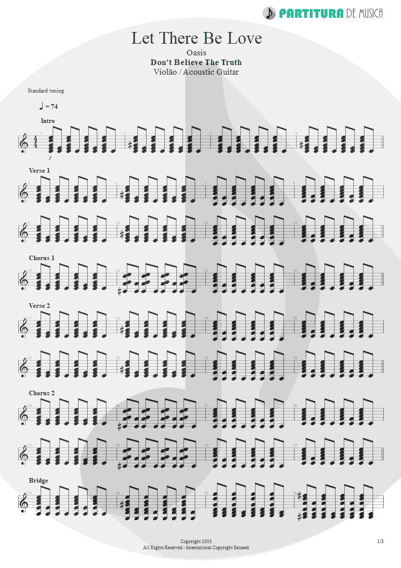 Partitura de musica de Violão - Let There Be Love | Oasis | Don't Believe the Truth 2005 - pag 1