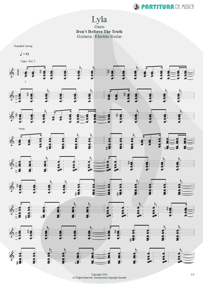 Partitura de musica de Guitarra Elétrica - Lyla | Oasis | Don't Believe the Truth 2005 - pag 1