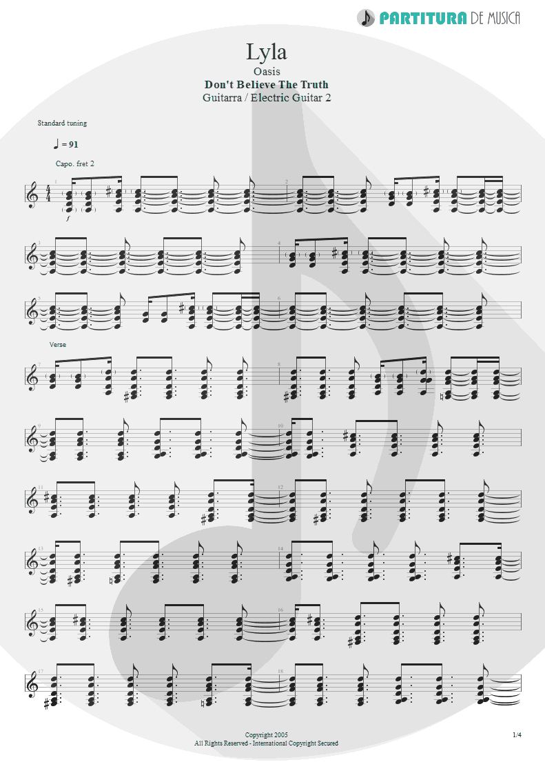 Partitura de musica de Guitarra Elétrica - Lyla | Oasis | Don't Believe the Truth 2005 - pag 1