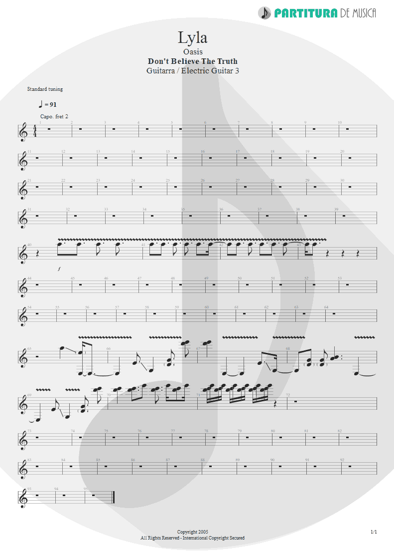 Partitura de musica de Guitarra Elétrica - Lyla | Oasis | Don't Believe the Truth 2005 - pag 1