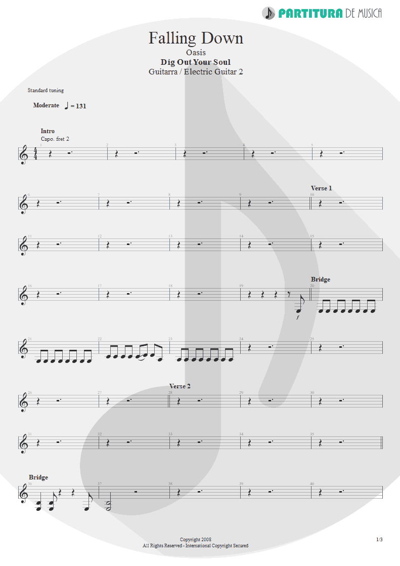 Partitura de musica de Guitarra Elétrica - Falling Down | Oasis | Dig Out Your Soul 2008 - pag 1