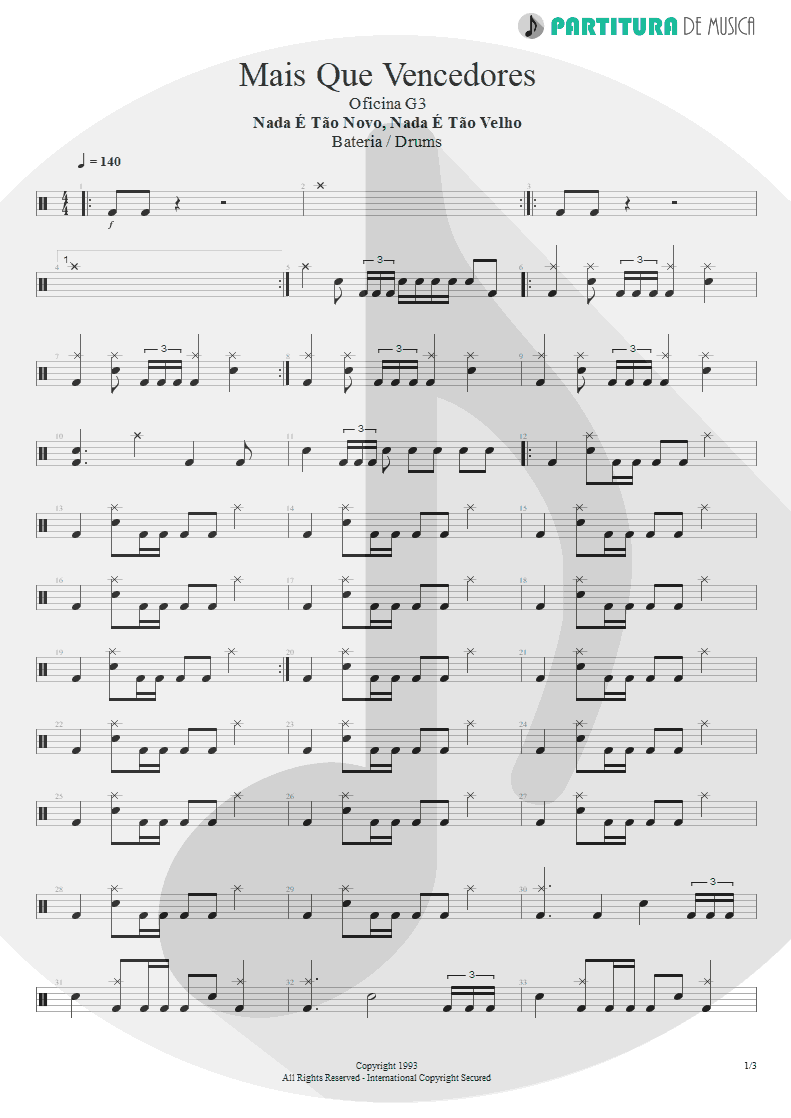 Partitura de musica de Bateria - Mais Que Vencedores | Oficina G3 | Nada é Tão Novo, Nada é Tão Velho 1993 - pag 1