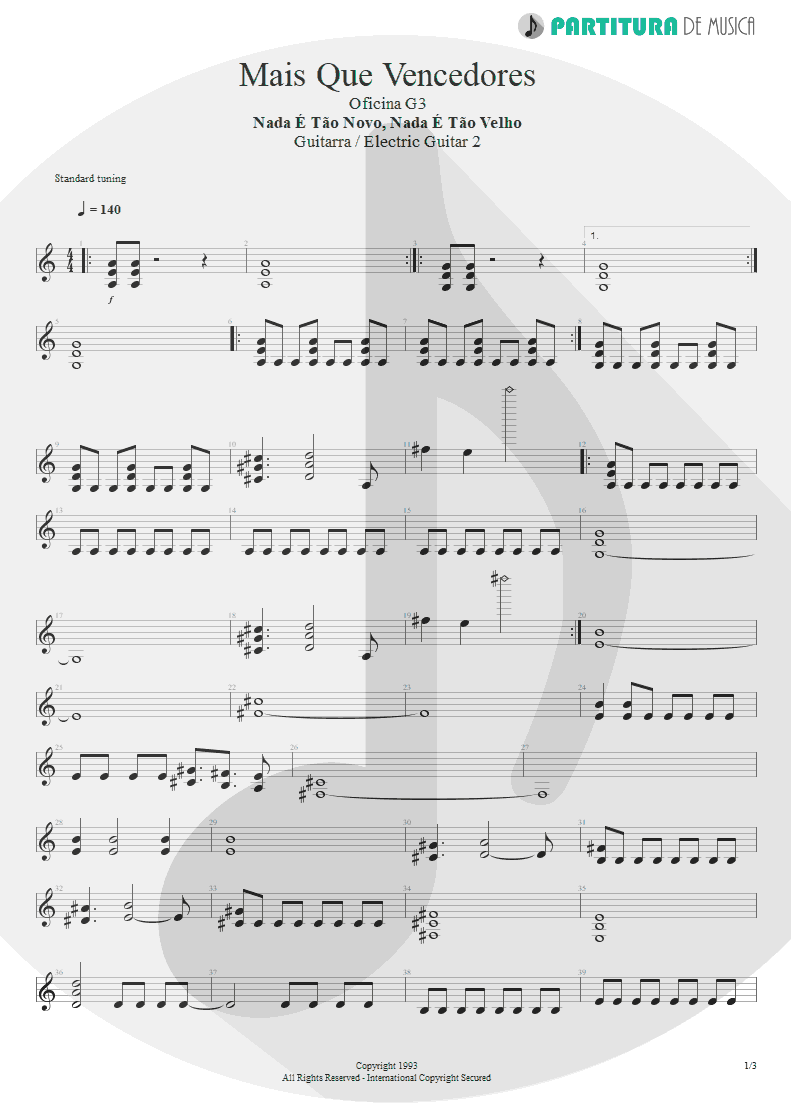 Partitura de musica de Guitarra Elétrica - Mais Que Vencedores | Oficina G3 | Nada é Tão Novo, Nada é Tão Velho 1993 - pag 1