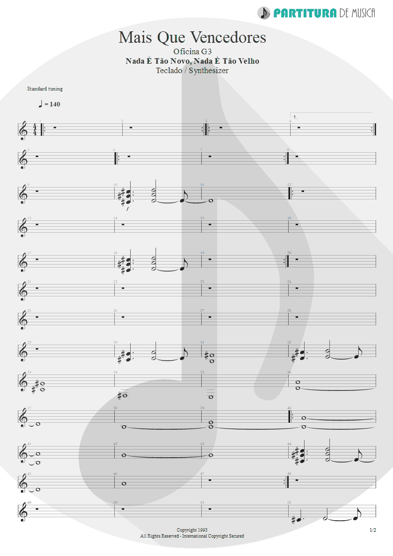 Partitura de musica de Teclado - Mais Que Vencedores | Oficina G3 | Nada é Tão Novo, Nada é Tão Velho 1993 - pag 1