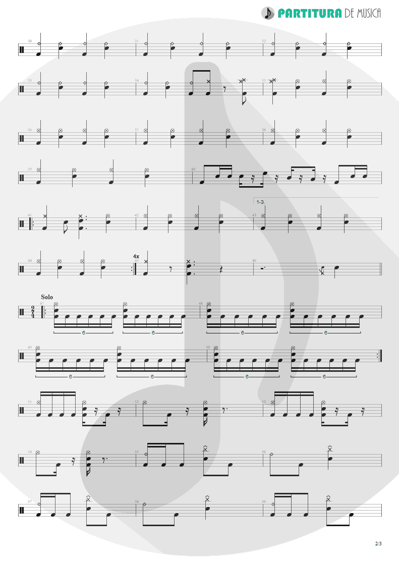 Partitura de musica de Bateria - Não Temas | Oficina G3 | Indiferença 1996 - pag 2