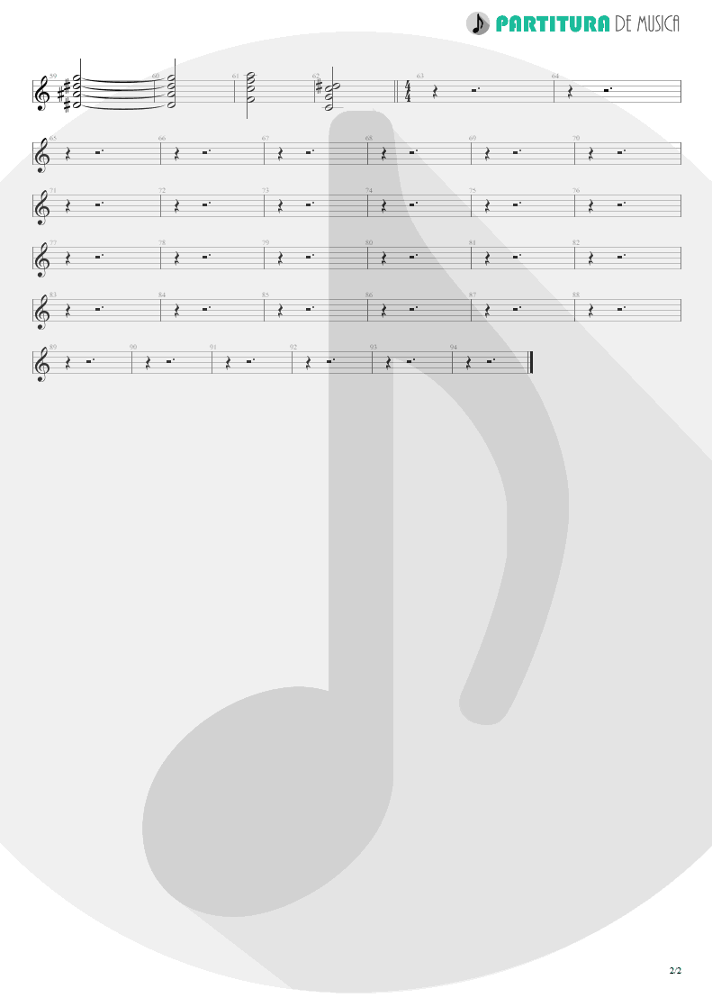 Partitura de musica de Canto - Não Temas | Oficina G3 | Indiferença 1996 - pag 2