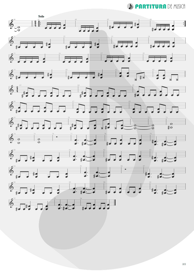 Partitura de musica de Guitarra Elétrica - Não Temas | Oficina G3 | Indiferença 1996 - pag 2