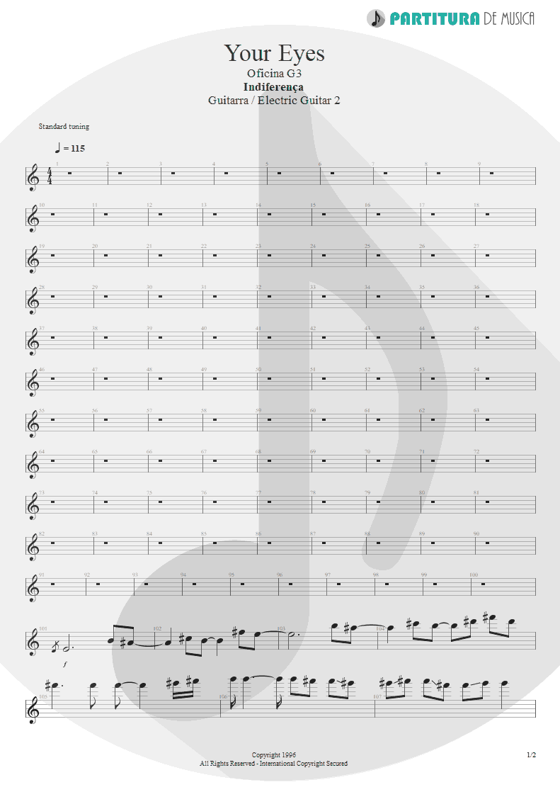 Partitura de musica de Guitarra Elétrica - Your Eyes | Oficina G3 | Indiferença 1996 - pag 1