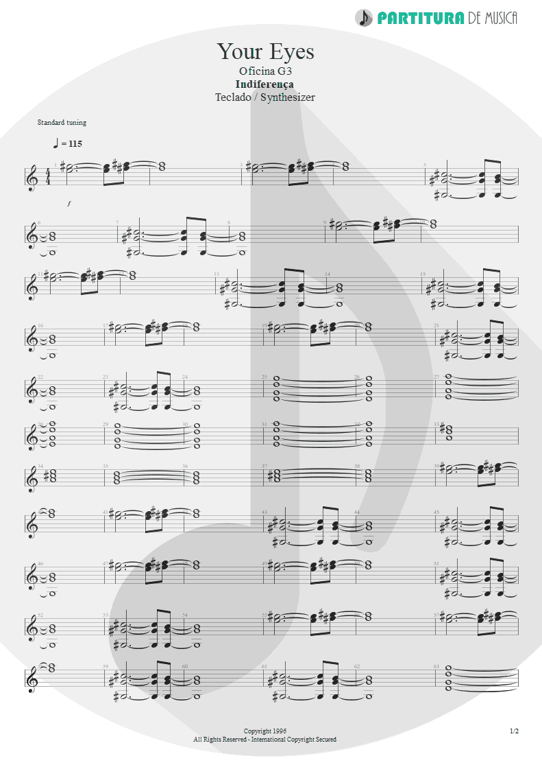 Partitura de musica de Teclado - Your Eyes | Oficina G3 | Indiferença 1996 - pag 1