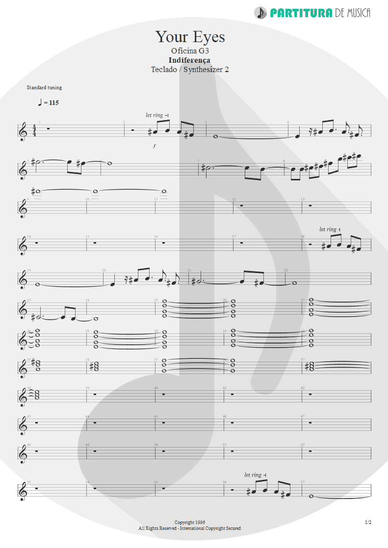 Partitura de musica de Teclado - Your Eyes | Oficina G3 | Indiferença 1996 - pag 1