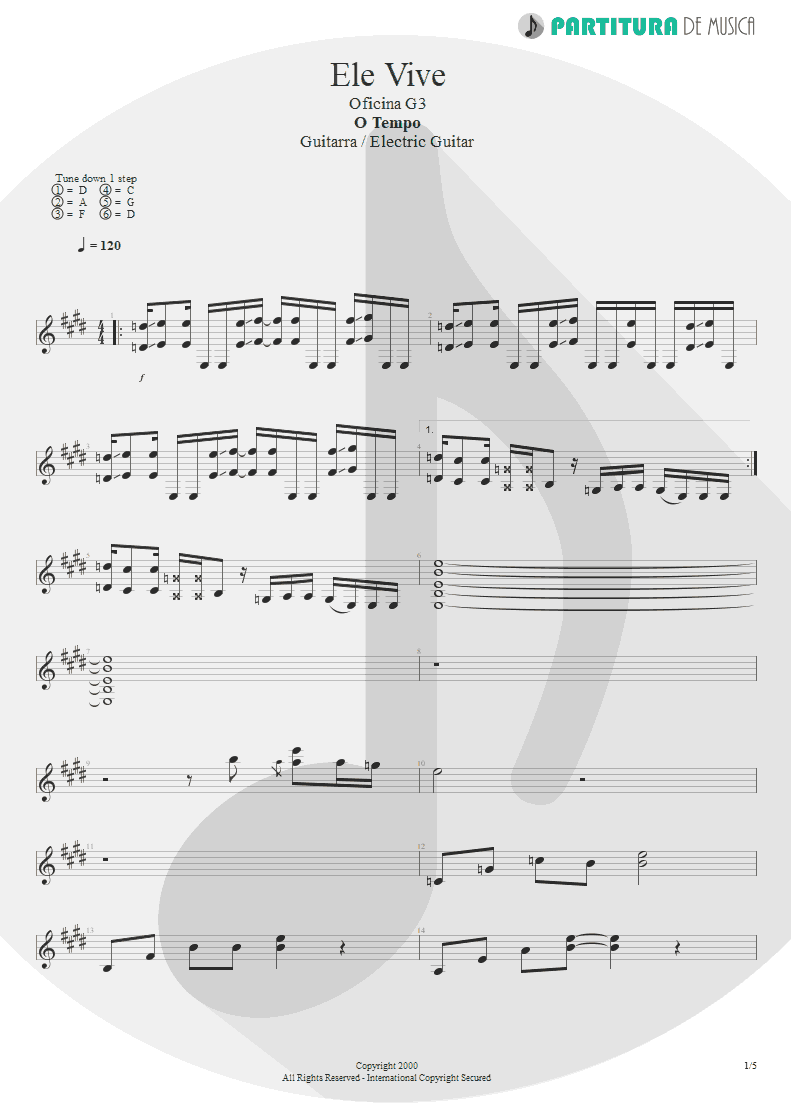 Partitura de musica de Guitarra Elétrica - Ele Vive | Oficina G3 | O Tempo 2000 - pag 1