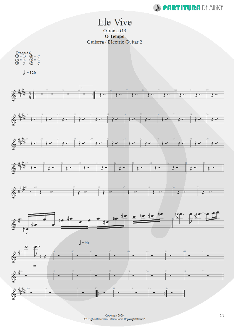 Partitura de musica de Guitarra Elétrica - Ele Vive | Oficina G3 | O Tempo 2000 - pag 1