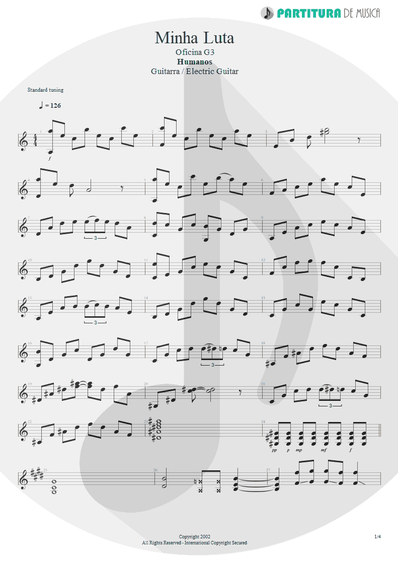 Partitura de musica de Guitarra Elétrica - Minha Luta | Oficina G3 | Humanos 2002 - pag 1