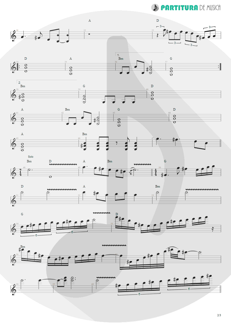 Partitura de musica de Guitarra Elétrica - Te Escolhi | Oficina G3 | Humanos 2002 - pag 2