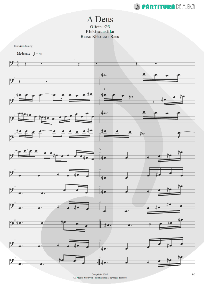 Partitura de musica de Baixo Elétrico - A Deus | Oficina G3 | Elektracustika 2007 - pag 1