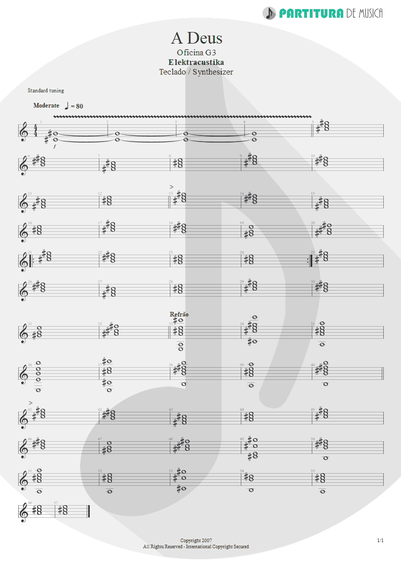 Partitura de musica de Teclado - A Deus | Oficina G3 | Elektracustika 2007 - pag 1