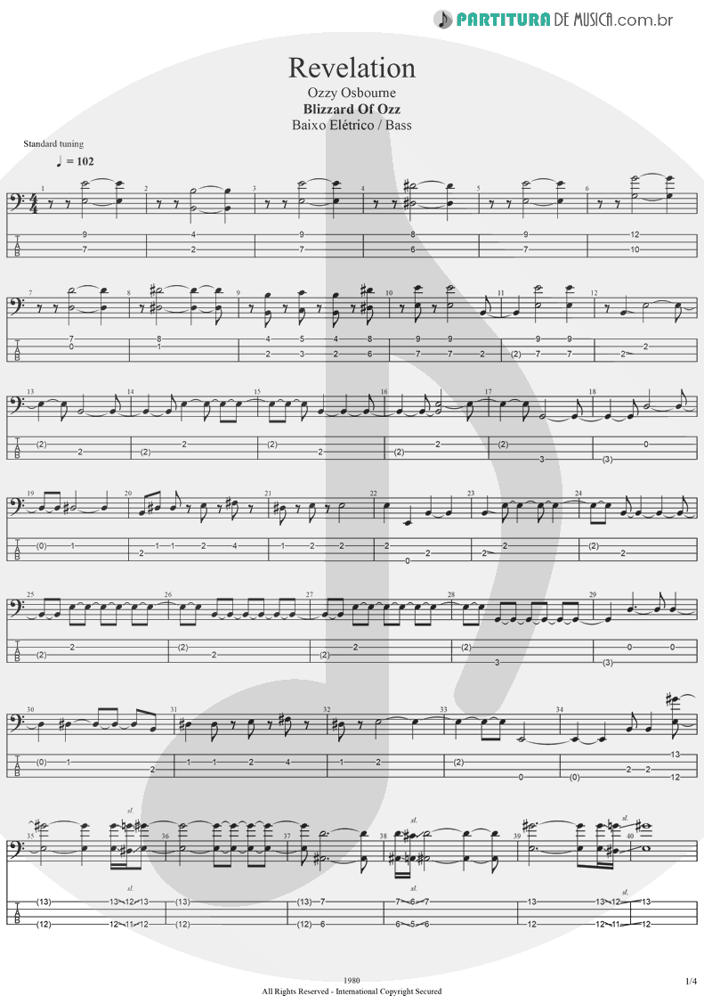 Tablatura + Partitura de musica de Baixo Elétrico - Revelation | Ozzy Osbourne | Blizzard Of Ozz 1980 - pag 1