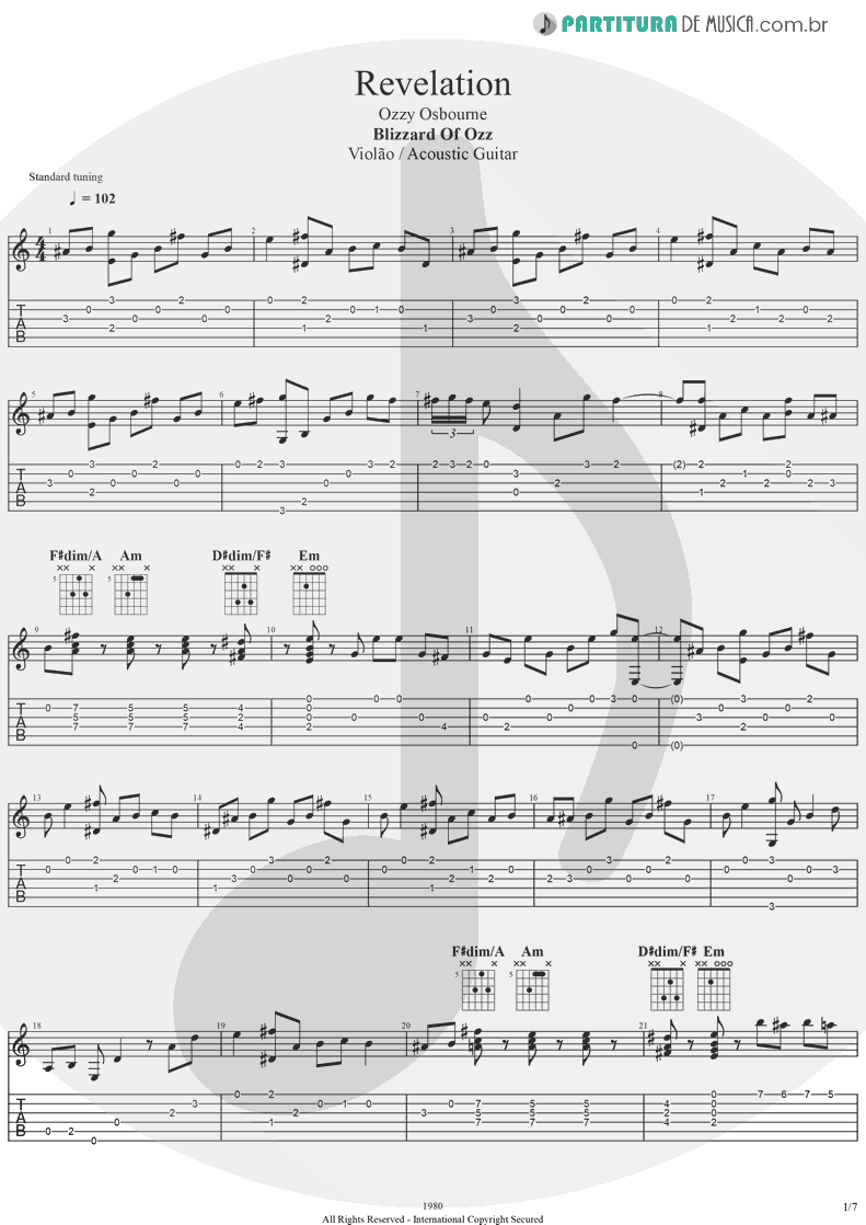 Tablatura + Partitura de musica de Violão - Revelation | Ozzy Osbourne | Blizzard Of Ozz 1980 - pag 1