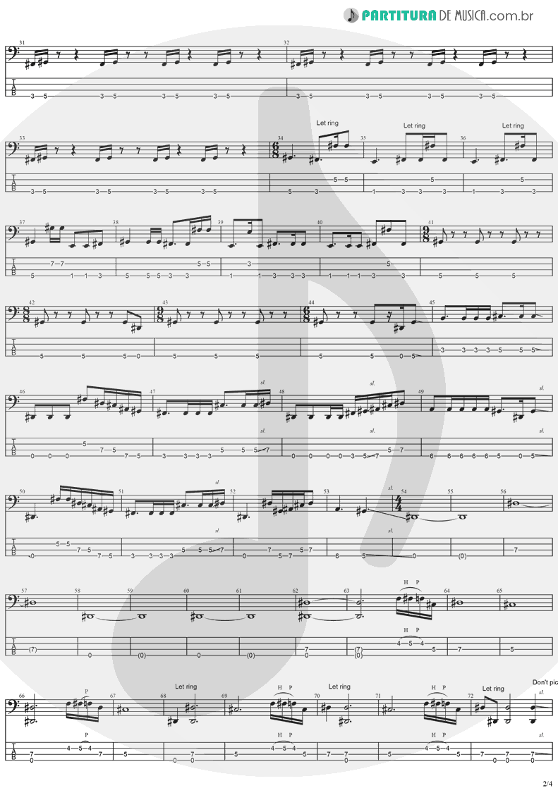 Tablatura + Partitura de musica de Baixo Elétrico - Diary Of A Madman | Ozzy Osbourne | Diary Of A Madman 1981 - pag 2