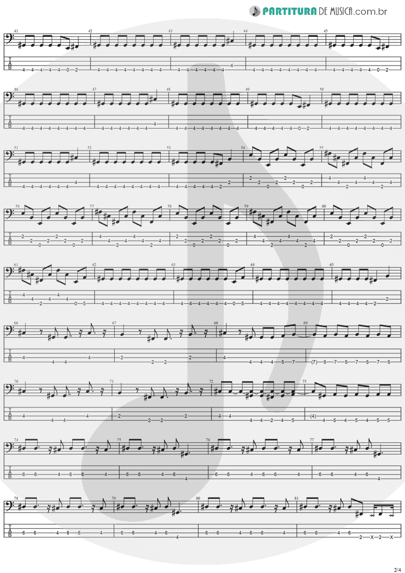 Tablatura + Partitura de musica de Baixo Elétrico - Over The Mountain | Ozzy Osbourne | Diary Of A Madman 1981 - pag 2