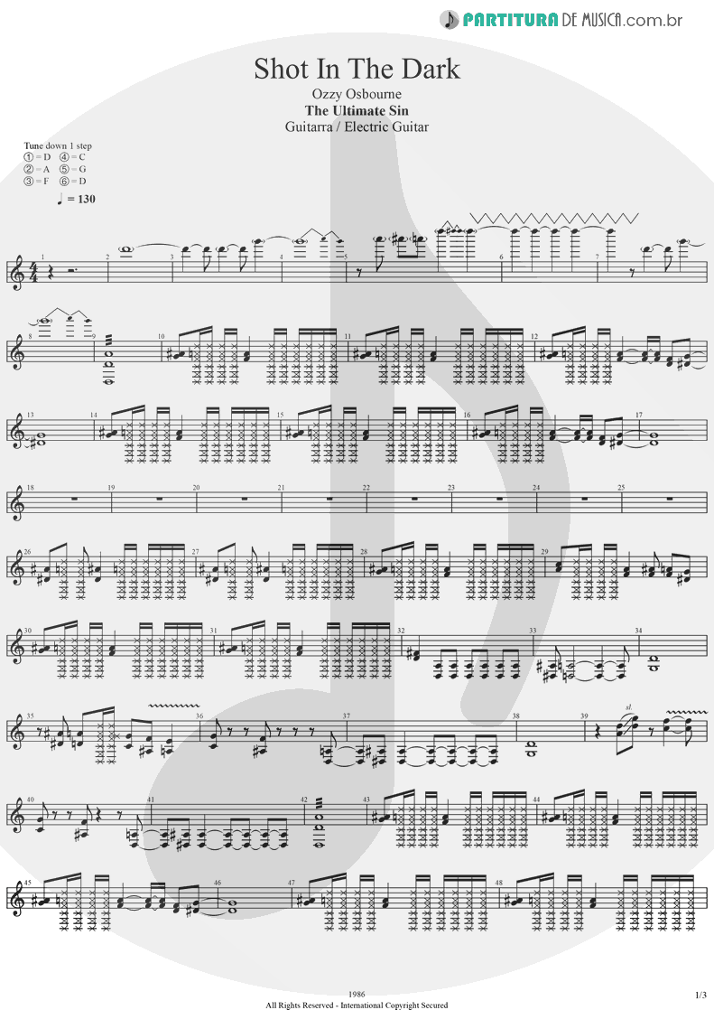 Partitura de musica de Guitarra Elétrica - Shot In The Dark | Ozzy Osbourne | The Ultimate Sin 1986 - pag 1