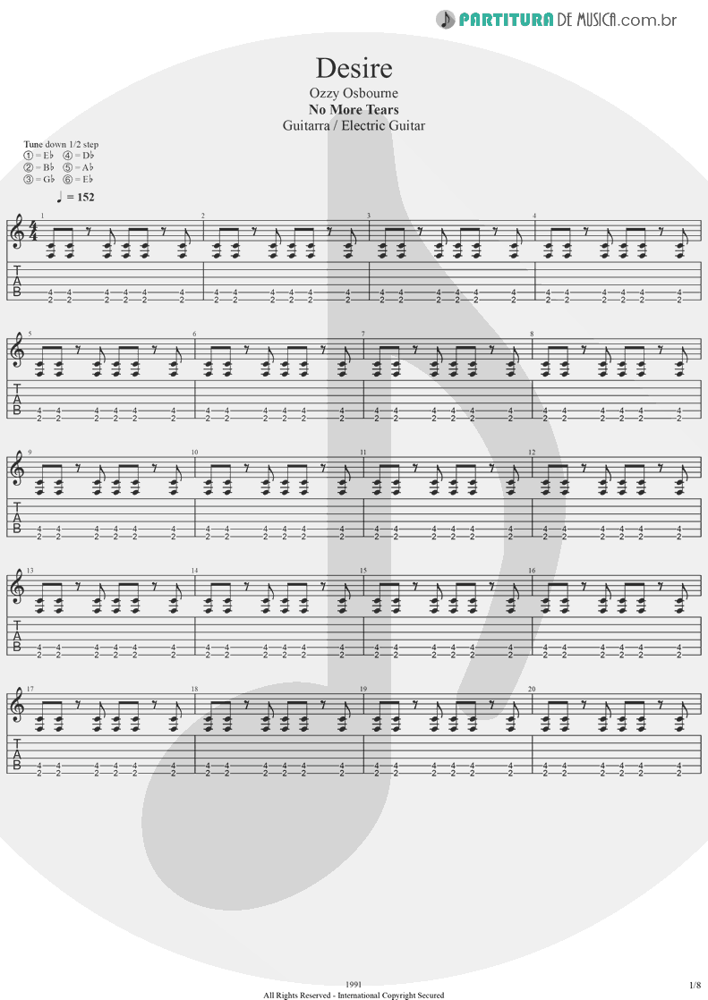 Tablatura + Partitura de musica de Guitarra Elétrica - Desire | Ozzy Osbourne | No More Tears 1991 - pag 1