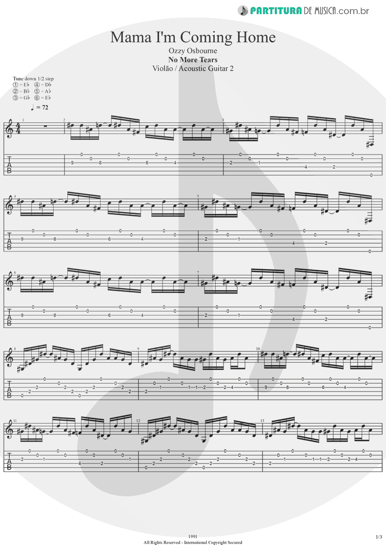 Tablatura + Partitura de musica de Violão - Mama I'm Coming Home | Ozzy Osbourne | No More Tears 1991 - pag 1