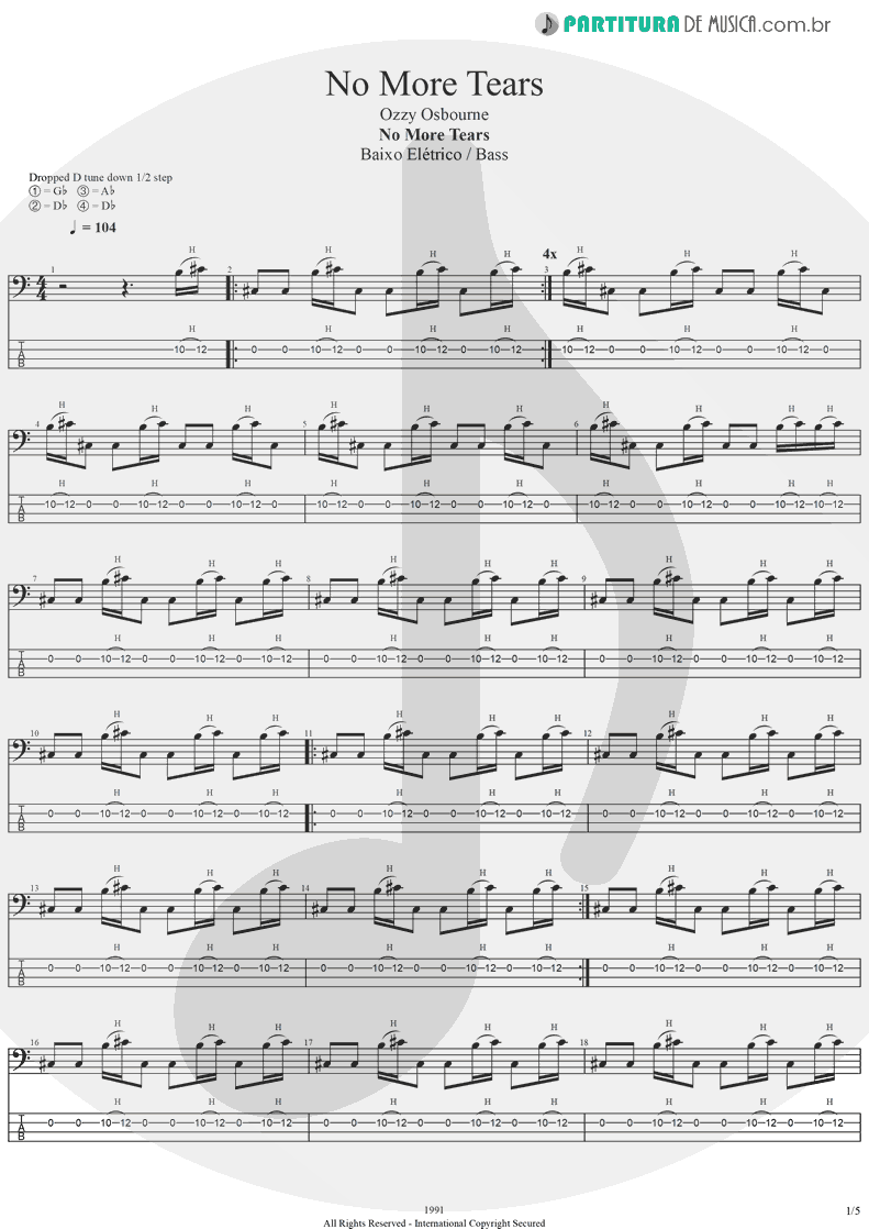 Tablatura + Partitura de musica de Baixo Elétrico - No More Tears | Ozzy Osbourne | No More Tears 1991 - pag 1