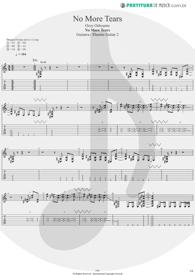 Tablatura + Partitura de musica de Guitarra Elétrica - No More Tears | Ozzy Osbourne | No More Tears 1991 - pag 1