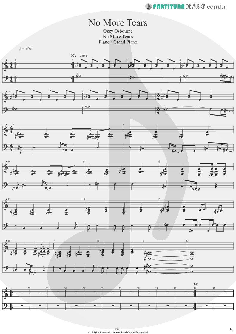 Partitura de musica de Piano - No More Tears | Ozzy Osbourne | No More Tears 1991 - pag 1