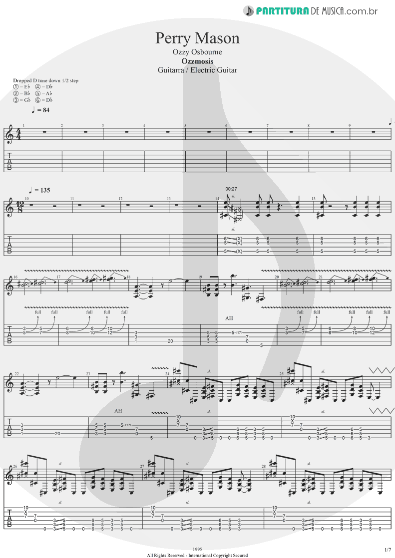 Tablatura + Partitura de musica de Guitarra Elétrica - Perry Mason | Ozzy Osbourne | Ozzmosis 1995 - pag 1