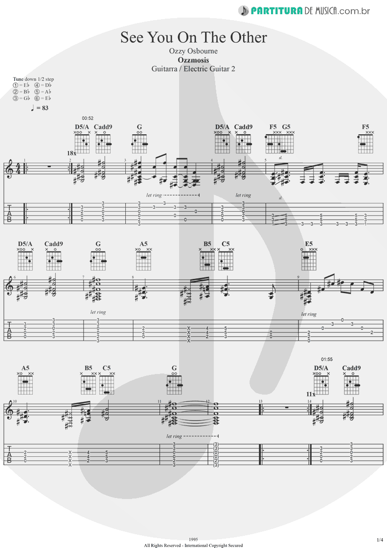 Tablatura + Partitura de musica de Guitarra Elétrica - See You On The Other Side | Ozzy Osbourne | Ozzmosis 1995 - pag 1