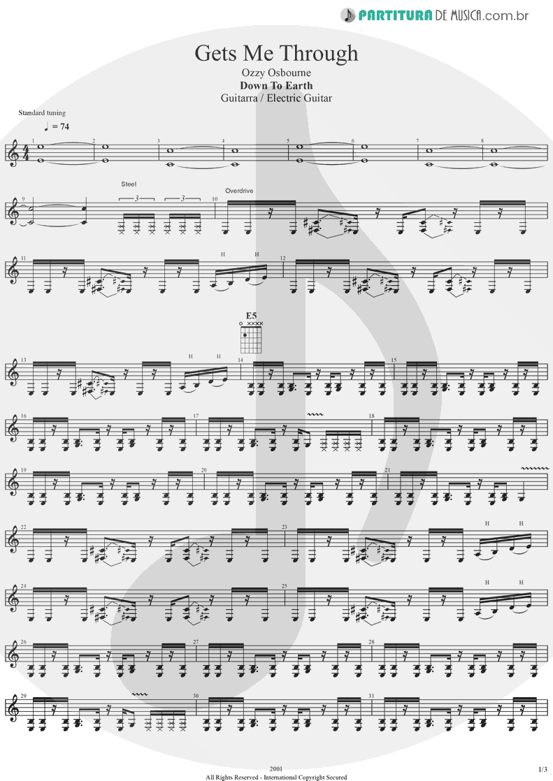 Partitura de musica de Guitarra Elétrica - Gets Me Through | Ozzy Osbourne | Down To Earth 2001 - pag 1