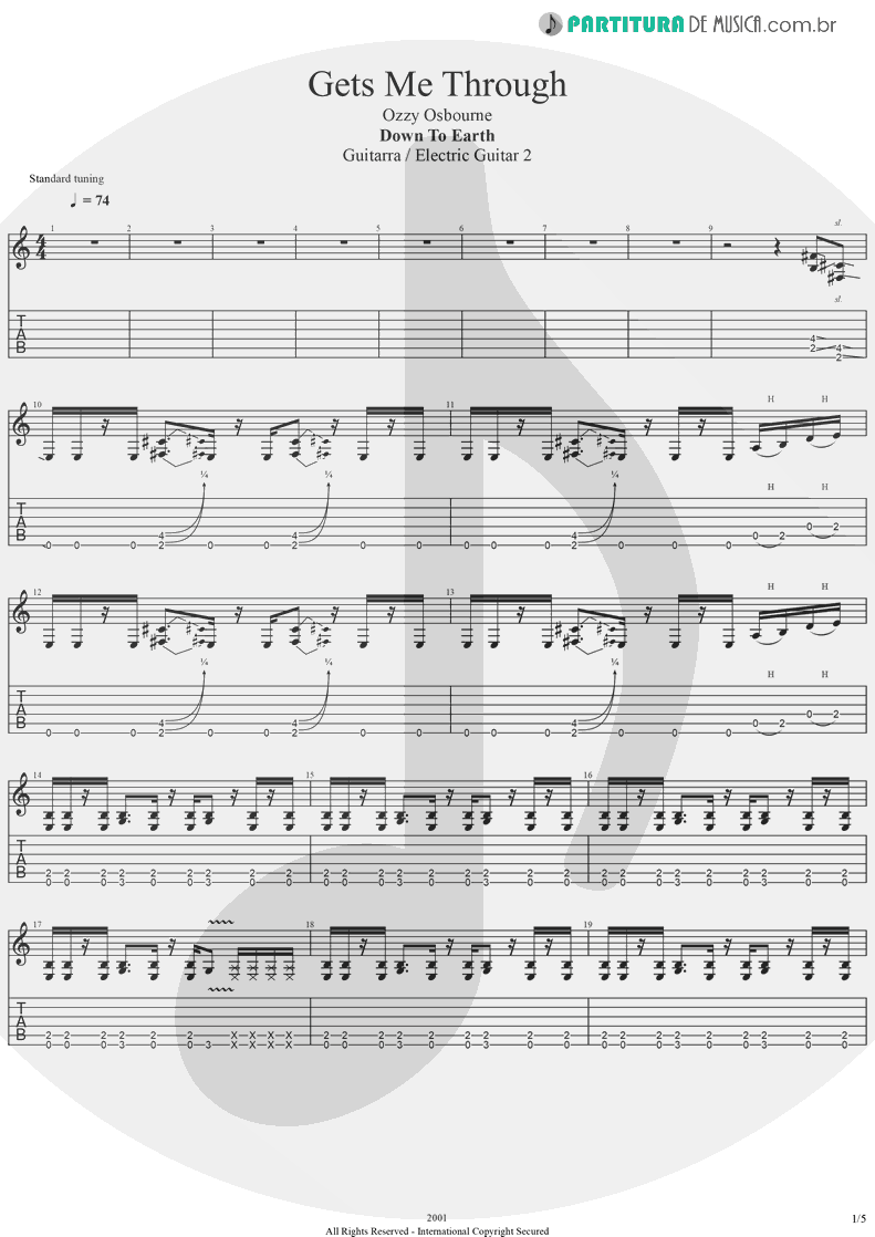 Tablatura + Partitura de musica de Guitarra Elétrica - Gets Me Through | Ozzy Osbourne | Down To Earth 2001 - pag 1