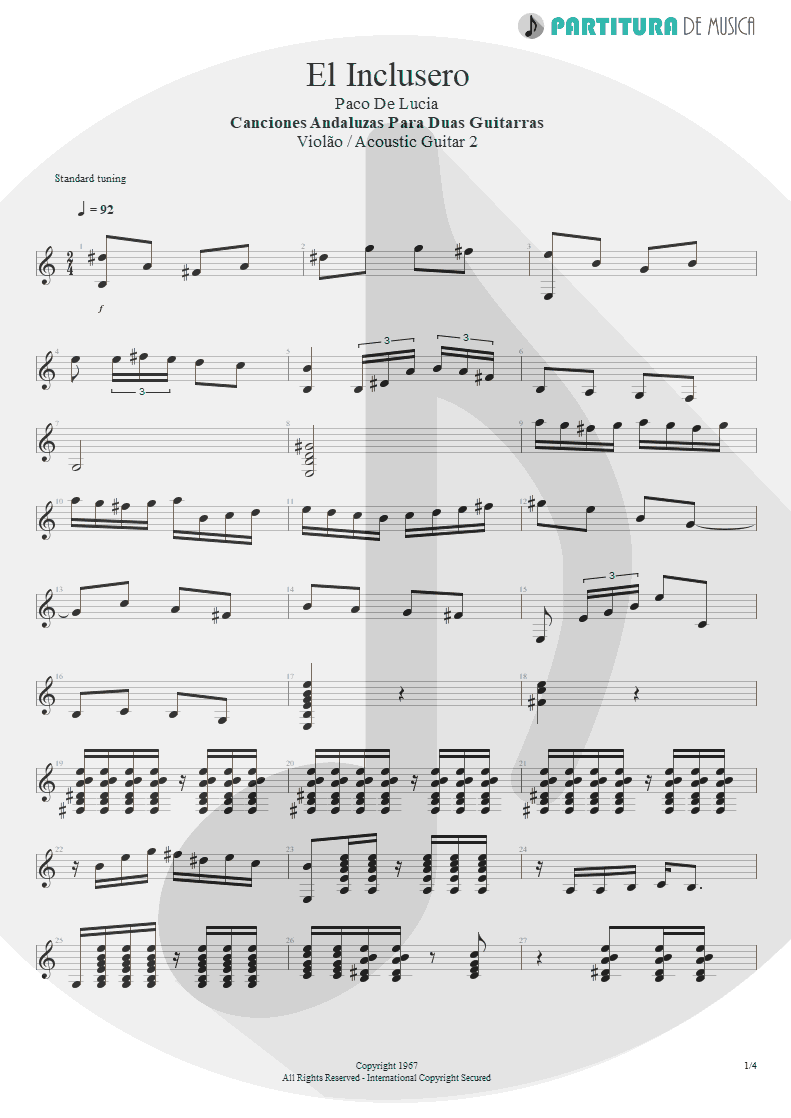 Partitura de musica de Violão - El Inclusero | Paco de Lucía | Canciones Andaluzas Para 2 Guitarras 1967 - pag 1