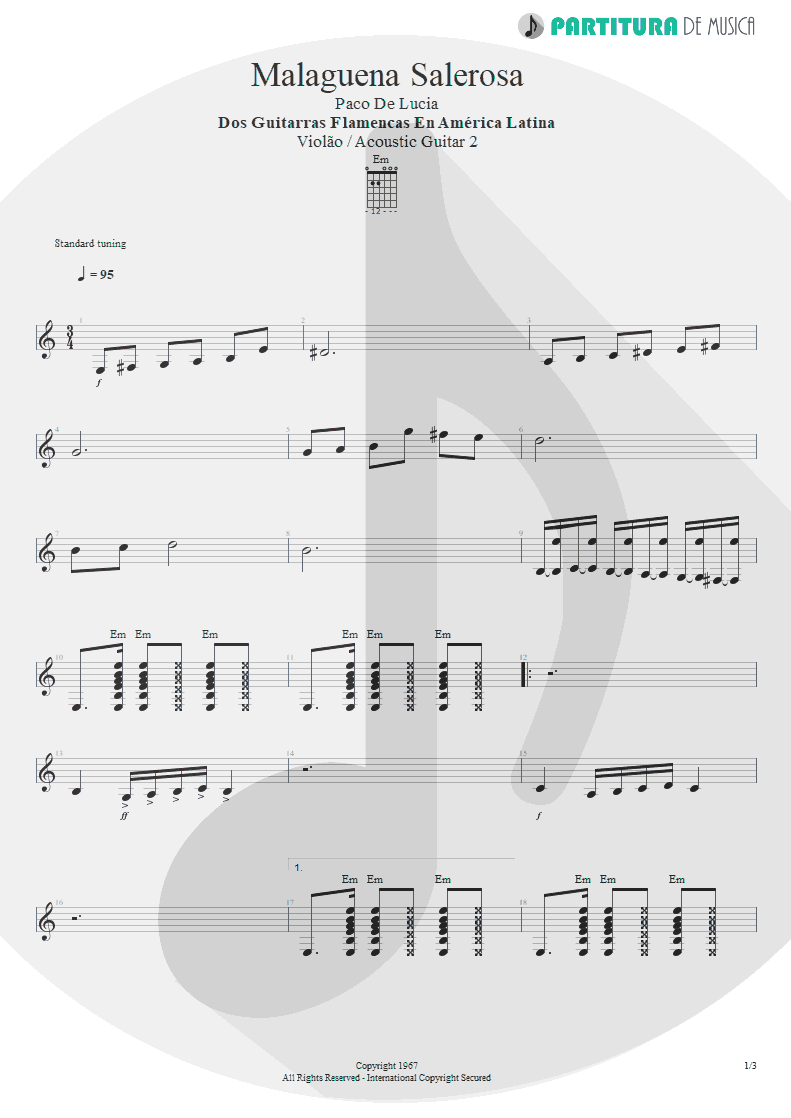 Partitura de musica de Violão - Malaguena Salerosa | Paco de Lucía | Dos guitarras flamencas en América Latina 1967 - pag 1