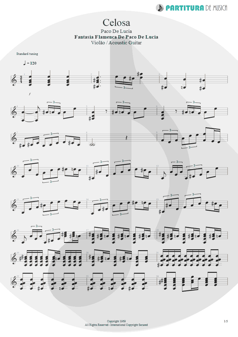 Partitura de musica de Violão - Celosa | Paco de Lucía | Fantasía flamenca de Paco de Lucía 1969 - pag 1