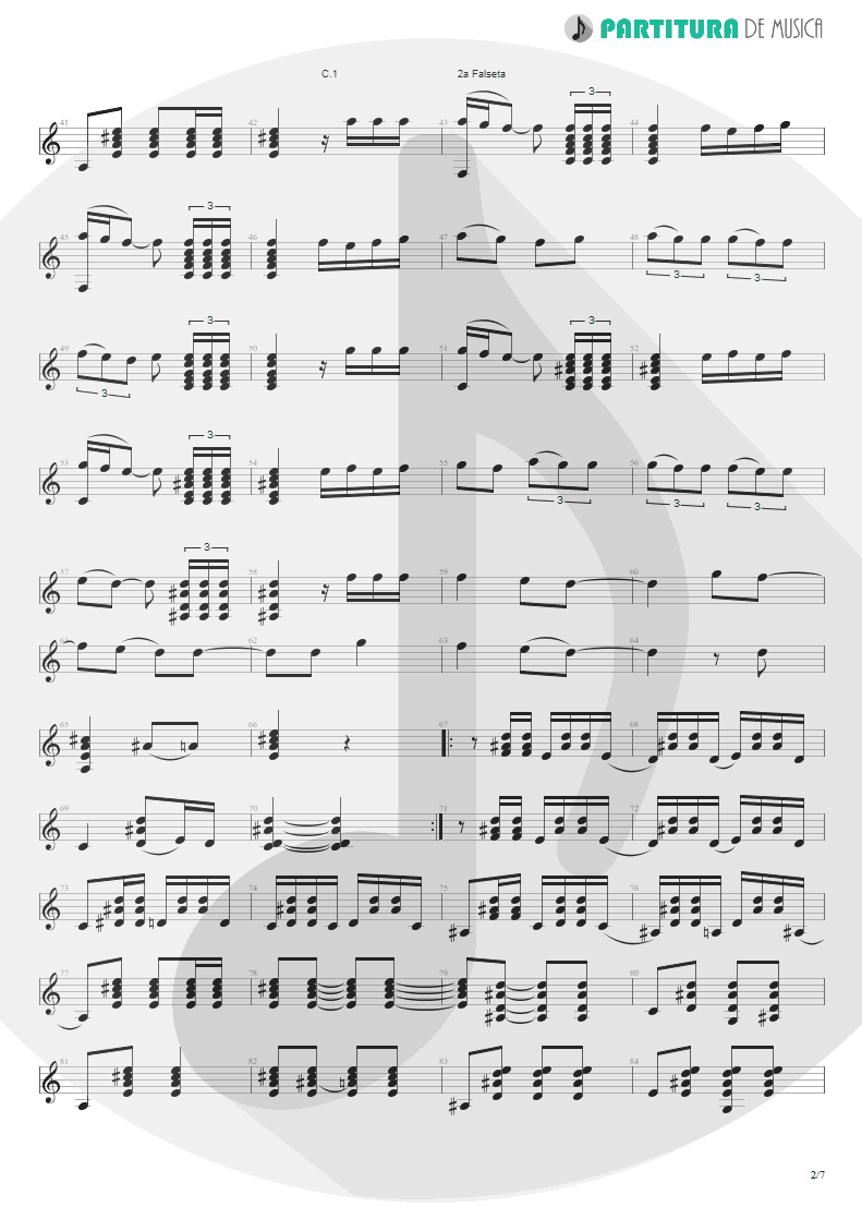 Partitura de musica de Violão - Los Pinares | Paco de Lucía | Fuente y Caudal 1973 - pag 2