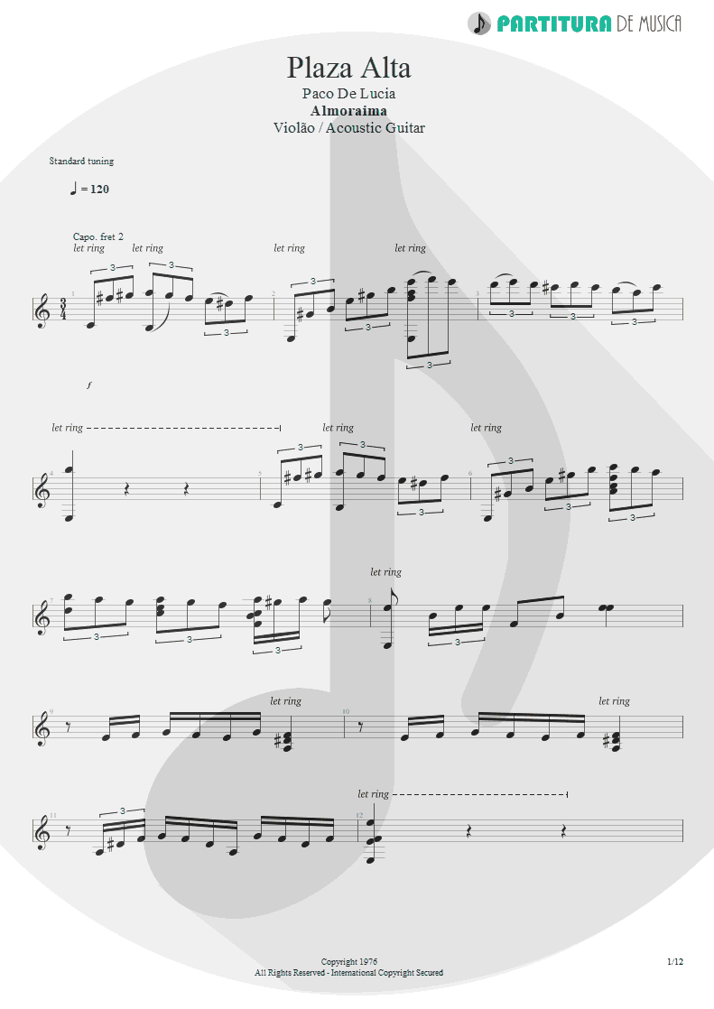 Partitura de musica de Violão - Plaza Alta | Paco de Lucía | Almoraima 1976 - pag 1