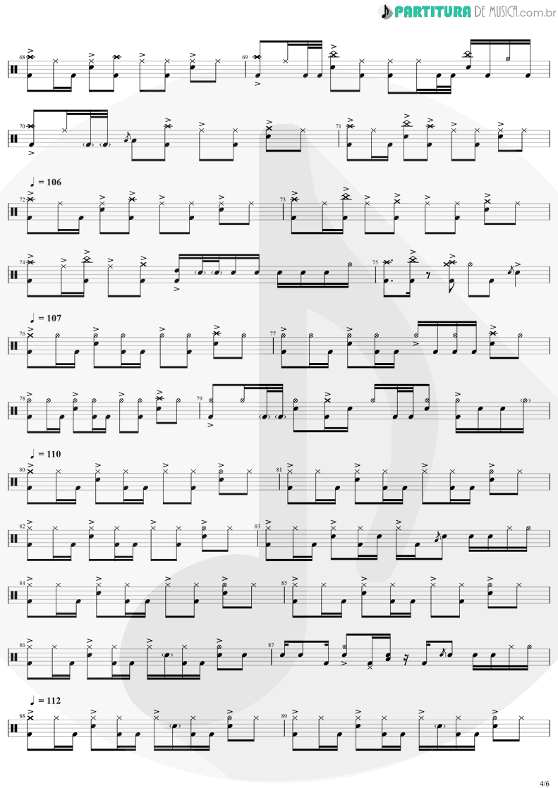 Partitura de musica de Bateria - Even Flow | Pearl Jam | Ten 1991 - pag 4