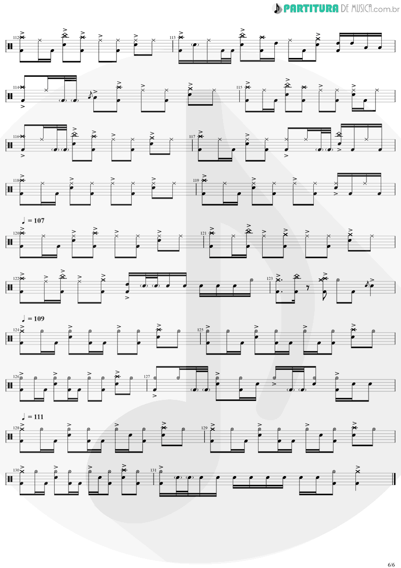 Partitura de musica de Bateria - Even Flow | Pearl Jam | Ten 1991 - pag 6